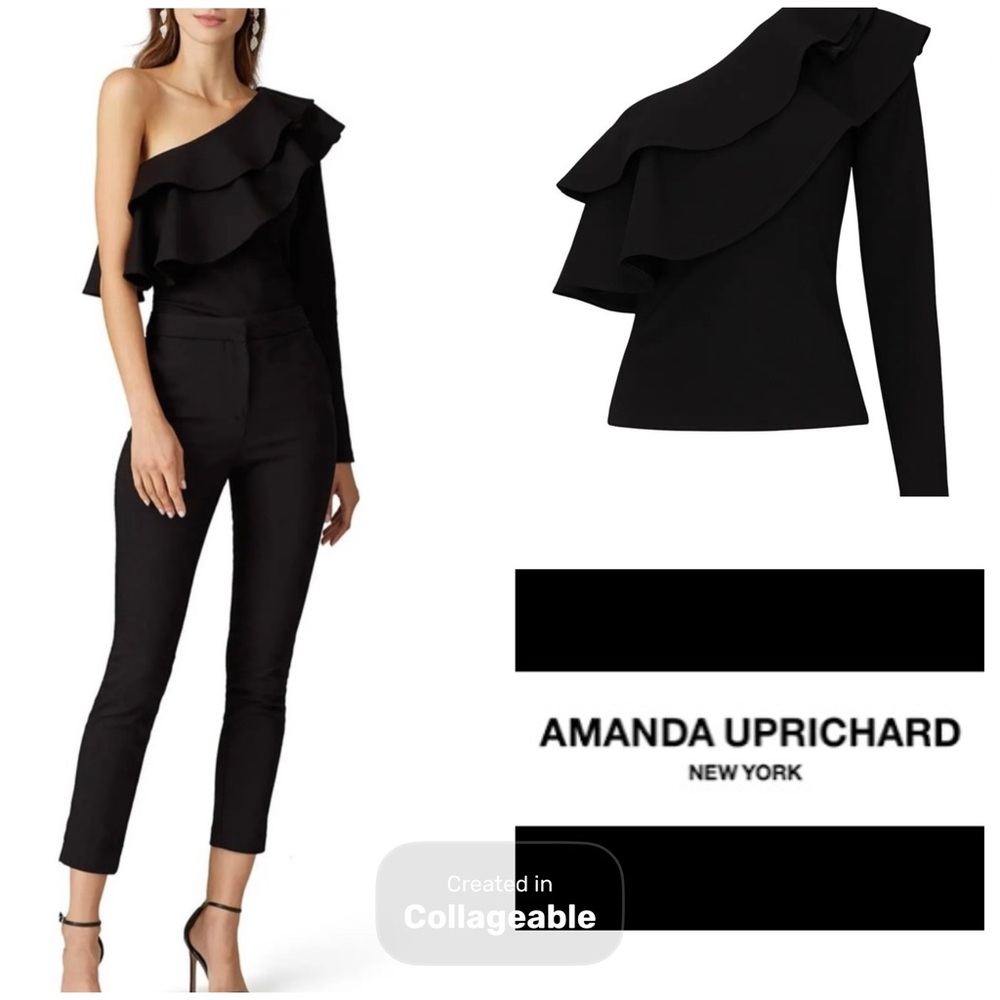 ‼️WOW‼️Amanda Uprichard 🖤Black One-Shoulder Ruffle Top‼️💥EUC💯